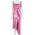 Pink satin sexy backless slip dress with cowl neck and asymmetrical hem for women - L / Pink