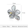 Broche fleur vintage en cristal gris avec strass et finition métallique élégante - Gris Argent