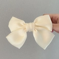 Elegante pinza para el pelo con lazo grande de satín crema y estilo francés multicapa - Blanco Crema