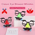 Funny mustache and nose whistle glasses set in red green and yellow colors - Moustache Blowout Whistle