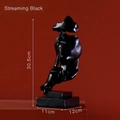 Abstract Silence is Gold statue in flowing black finish, 30.5cm tall resin art sculpture - 16324 Black Mask Person