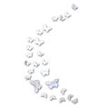 Silver 3D butterfly acrylic mirror wall stickers in crescent arrangement on white background - Silver