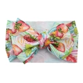 Baby headband with strawberry and stripe print featuring a large fabric bow design - #24 Strawberry