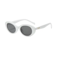 Retro white oval sunglasses with gold star accents and dark lenses in 45-degree view - Solid White Frame Grey Lens