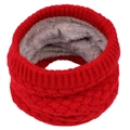 Detail of red cable-knit winter neck warmer showing soft grey fleece lining texture - Red / 25cm Length x 22cm Width