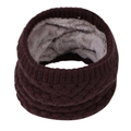 Detail of winter knitted neck warmer showing thick cable knit and soft grey fleece lining - Dark Coffee / 25cm Length x 22cm Width