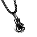 Collana punk in acciaio al titanio nero con ciondolo a guantone da pugilato - Nero Piccolo con Catena di Perle 3*55mm