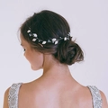 Enredadera de pelo plateada para novia con hojas de metal y cuentas azul claro - Plateado