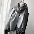Thick solid grey cashmere-feel scarf with long tassels for winter warmth and styling - Dark Grey and Light Grey