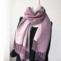 Double-sided purple faux cashmere scarf with tassels and thick warm winter texture - Taro Purple + Nude Pink