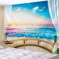 Tapiz decorativo con balcón vista al mar al atardecer para decoración de pared de cuarto - 150x130cm / Balcón con Vistas al Mar(200718-4)