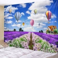 Tapiz de paisaje con campos de lavanda y globos para decoración de dormitorios - 150x130cm / Campo de Lavanda(200718-1)