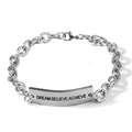 Pulsera para hombre de acero de titanio con placa cuadrada y grabado motivacional - DREAM.BELIEVE.ACHIEVE