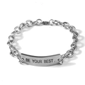 Pulsera de cadena de acero inoxidable plateada con placa grabada BE YOUR BEST. - BE YOUR BEST
