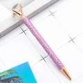 Stylo bille à paillettes violettes avec un grand cristal diamant et finitions or rose - Pointe Balle 1,0 mm / Mauve Clair