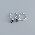 S925 sterling silver hoop earrings with black flower zircon pendant in minimalist style - Platinum Color (Black Zirconia)