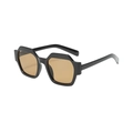 Fashionable oversized polygonal sunglasses with black frame and brown lenses for outdoors - Black Frame Tea Lens