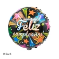 Detail of 18 inch Feliz cumpleaños black balloon with colorful stars and foil texture - Birthday Star