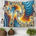 Tapiz de arte abstracto con patrones fractales en azul y naranja para decorar paredes - 150x130cm / Fractal Abstracto