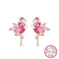 925 sterling silver flamingo stud earrings in rose gold with pink zircon stones - Flamingo Stud Earrings SE164 / Rose Gold