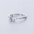 Gemini zodiac silver ring with white zircon stones and adjustable open band design - Gemini