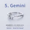 Gemini zodiac silver ring with white zircon stones and adjustable open band design - Gemini