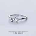 Adjustable silver Cancer zodiac ring with white cubic zirconia and minimalist finish - Cancer