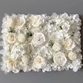 Macro shot of white artificial silk hydrangeas and roses for wedding flower wall decor - New Ivory White