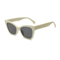 Classic cream square cat-eye sunglasses with dark lenses shown at a 45-degree angle - Beige Frame Gray Lens