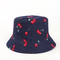 Bob en coton bleu marine avec imprimé cerise et détails de coutures parallèles - M (56-58cm) / Bleu Marine