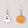 Orecchini di Halloween asimmetrici a forma di fantasma e zucca con ganci dorati - Stile Fantasma e Zucca Asimmetrico (13953)