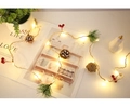 Detail der warmen LED-Lichterkette mit Zapfen, roten Beeren und Tannennadeln auf Juteseil - Einfacher Stil-2M 20LED Batteriekasten