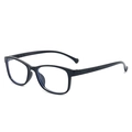 Kids matte black anti-blue light glasses with transparent lenses in a 45-degree side view - Black Frame Black Leg