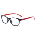 Kids anti-blue light glasses with black frame and red temples in a 45-degree side view - Black Frame Red Leg