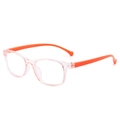 Kids anti-blue light glasses with transparent pink frame and orange car-themed temples - Transparent Orange