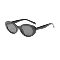 Oval black sunglasses with dark grey lenses and gold star accents on the side temples - Black Frame Grey Lens