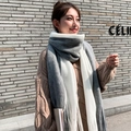 Écharpe tricotée bicolore gris et blanc avec des franges élégantes pour femme - Patchwork gris et blanc