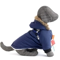 Giacca invernale per cani blu scuro con collo in pelliccia e motivo mimetico - S / Blu