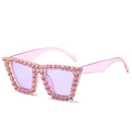 Fashion oversized pink rhinestone sunglasses with sparkling crystals and purple lenses - Purple Frame Purple Rhinestone