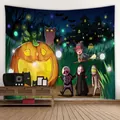 Tapisserie murale Halloween cartoon avec citrouilles, sorcières et château hanté décoratif - 190826-3 Fête des Dessins Animés d'Halloween / 150x130cm