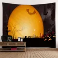 Halloween Wandteppich mit Vollmond, Fledermäusen und Kürbissen für die Heimdekoration - 150x130cm / Vollmond Kürbis Fledermaus