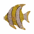 Elegant gold tropical fish brooch with white and yellow crystal rhinestones - Yellow Fish (YNCP675)