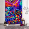 Trippy psychedelic wall tapestry featuring mystical forest mushrooms and human face art - 150x130cm / Style 4