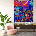 Psychedelic trippy forest tapestry with fluorescent mushrooms on a minimalist wall - Style 6