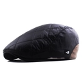 Men's winter black quilted beret hat with brown detail and warm padded lining - Adjustable (56-61cm) / Black