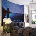 Starry sky night beach tapestry with rotating star trails and bioluminescent waves - Style 5