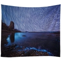 Starry night sky tapestry with celestial black hole and bioluminescent ocean waves - Style 7