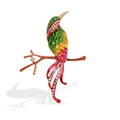 Vibrant enamel hummingbird brooch with sparkling crystals on a silver branch - Gradient Green Bird Rhinestone Style (YNCP1639)