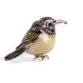 Artistic bird brooch with purple and gold enamel wings and sparkling crystal rhinestones - Silver & Purple Scale Art Bird Style (YNCP3377)