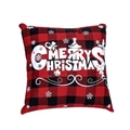 Funda de cojín cuadrada de cuadros rojos y negros con estampado de Merry Christmas - Letras Merry Christmas Con Estilo Adornos Mixtos (Estilo D) / Solo funda